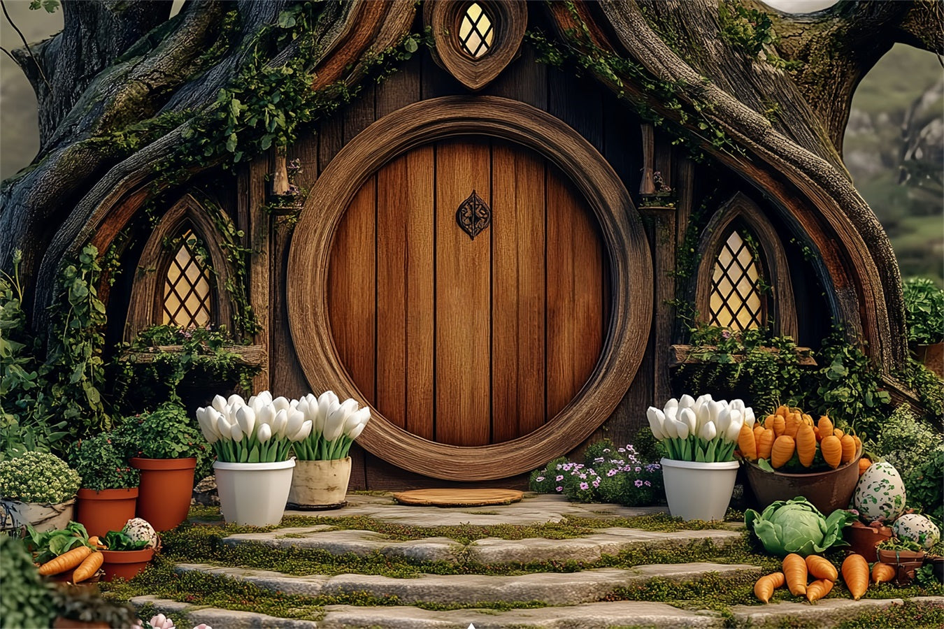 Easter Backdrop Forest Cottage Round Door Garden Backdrop Brp12-728