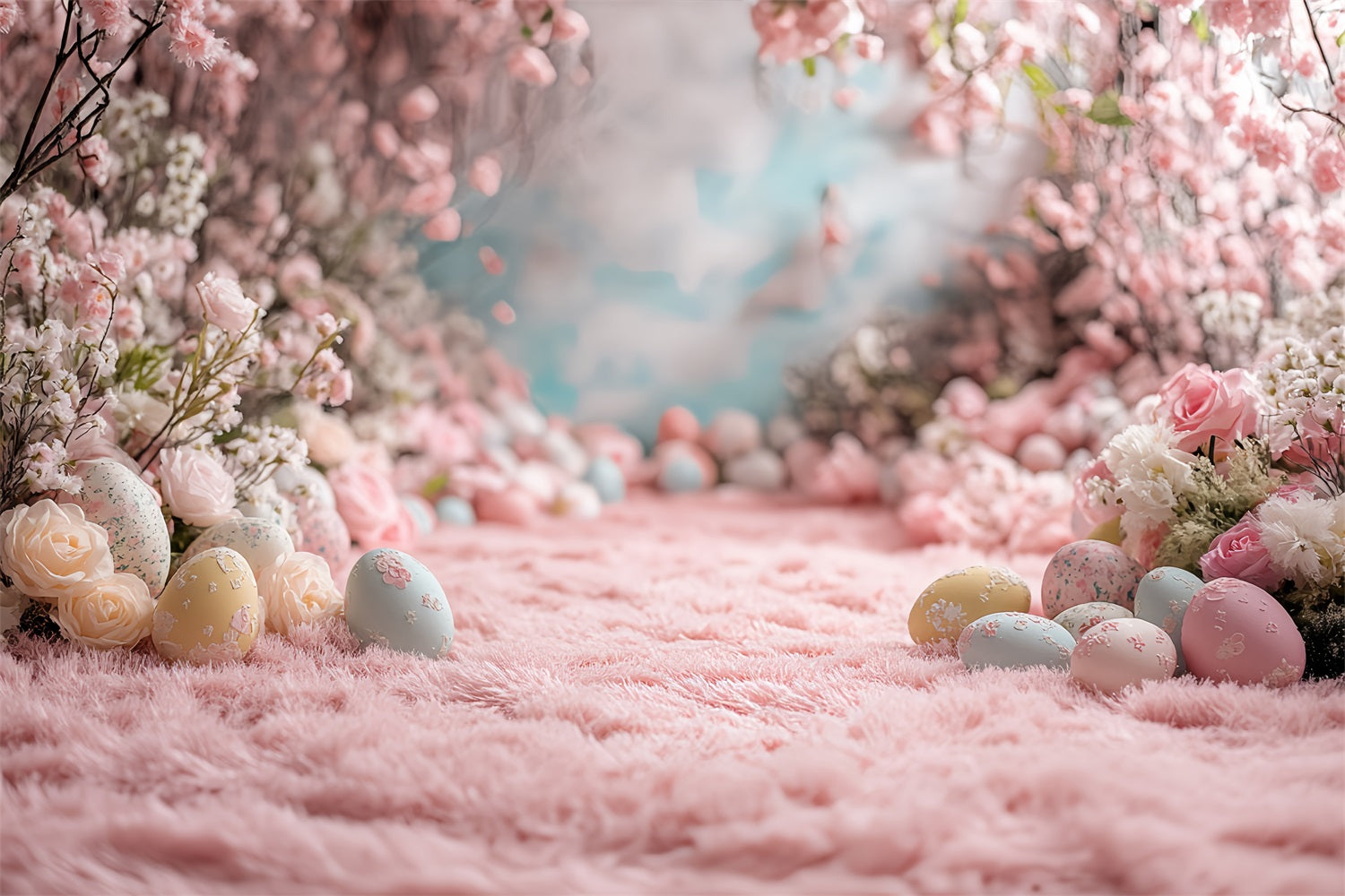 Easter Photo Backdrop Floral Egg Pathway Backdrop Brp12-748