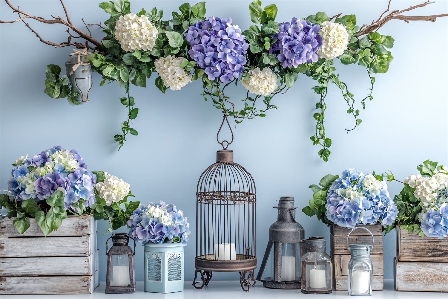 Backdrops For Spring Blue Floral Arrangement Lantern Backdrop Lxx1-16