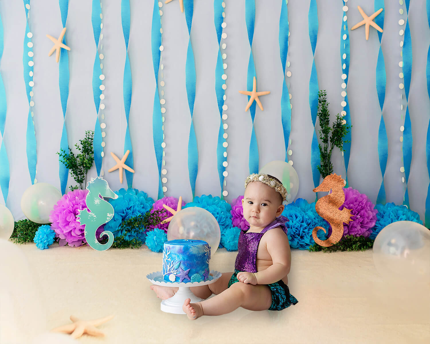 Ocean Mermaid Fish Birthday Decor Backdrop M5-23 – Dbackdrop