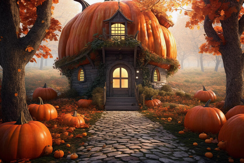 Halloween Pumpkins, Autumn Holiday. Pumpkin House with Cut Out