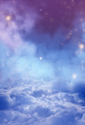 Blue Night Sky White Clouds Sparkle Stars Photography Backdrop lv-1468