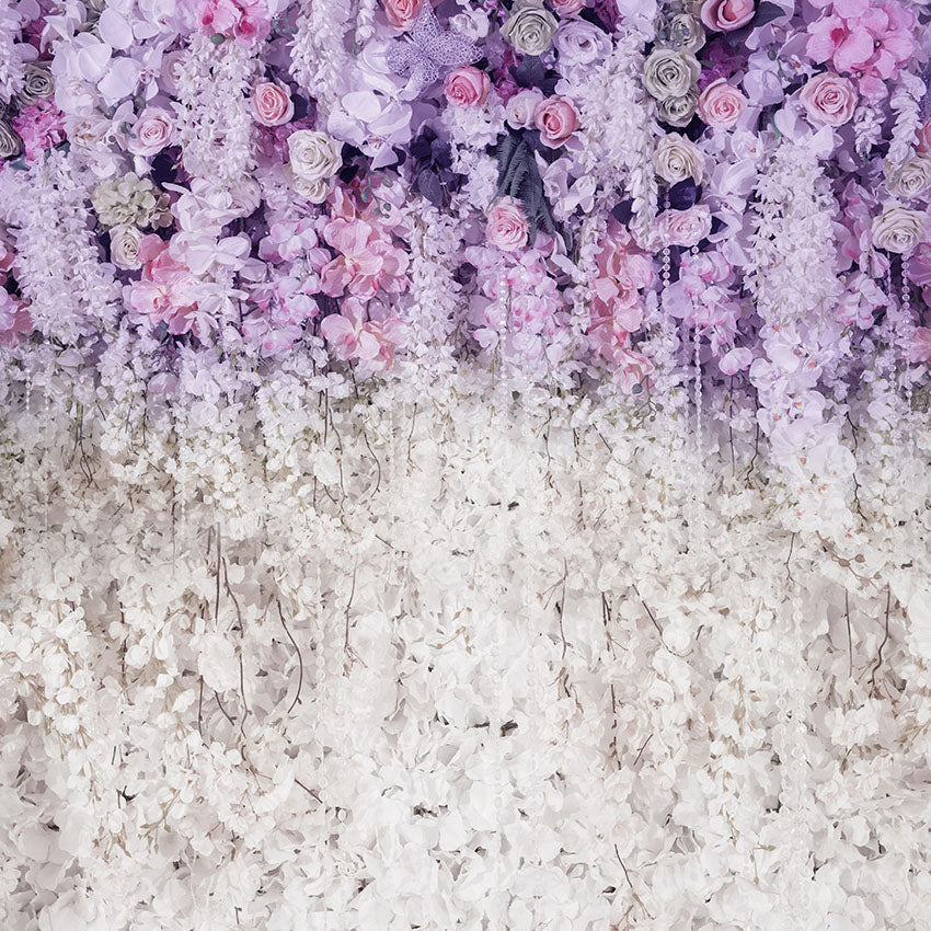 Beautiful White Flowers Purple Photo Backdrop for Party LV-411