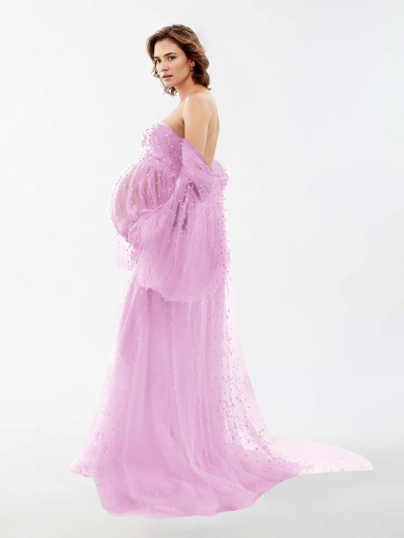 Off The Shoulder Pearl Tulle Robe for Maternity Photography RB1