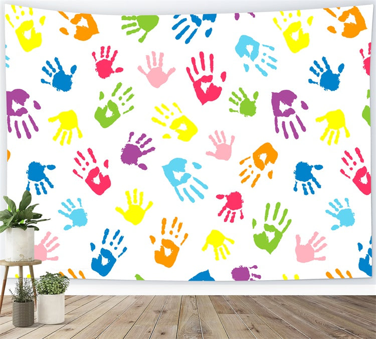 Back to School Colorful Handprint Photography Backdrop BRP7-20