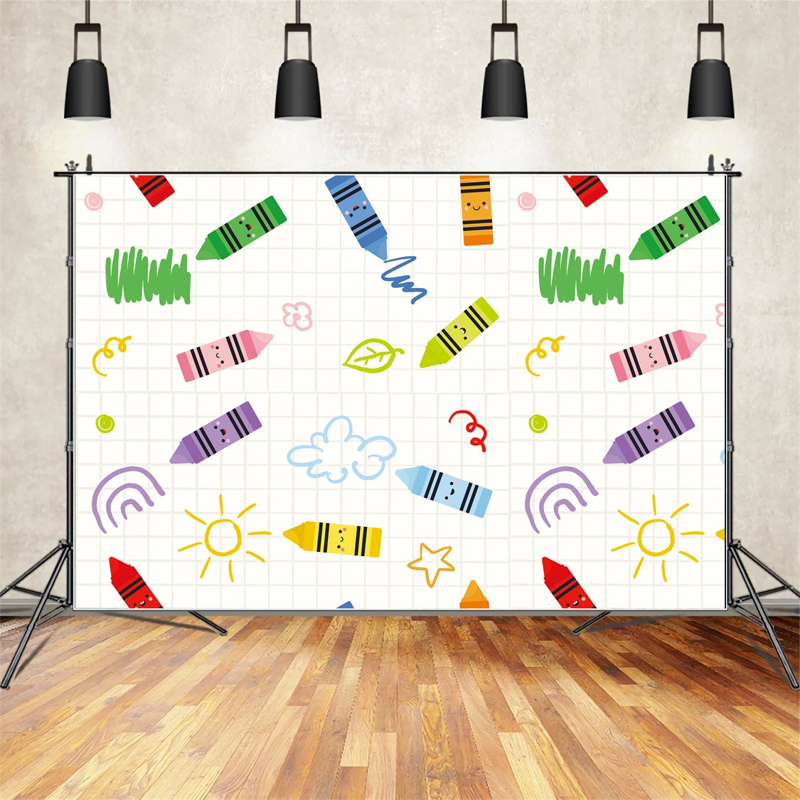 Back to School Crayon Stars Photography Backdrop BRP7-44