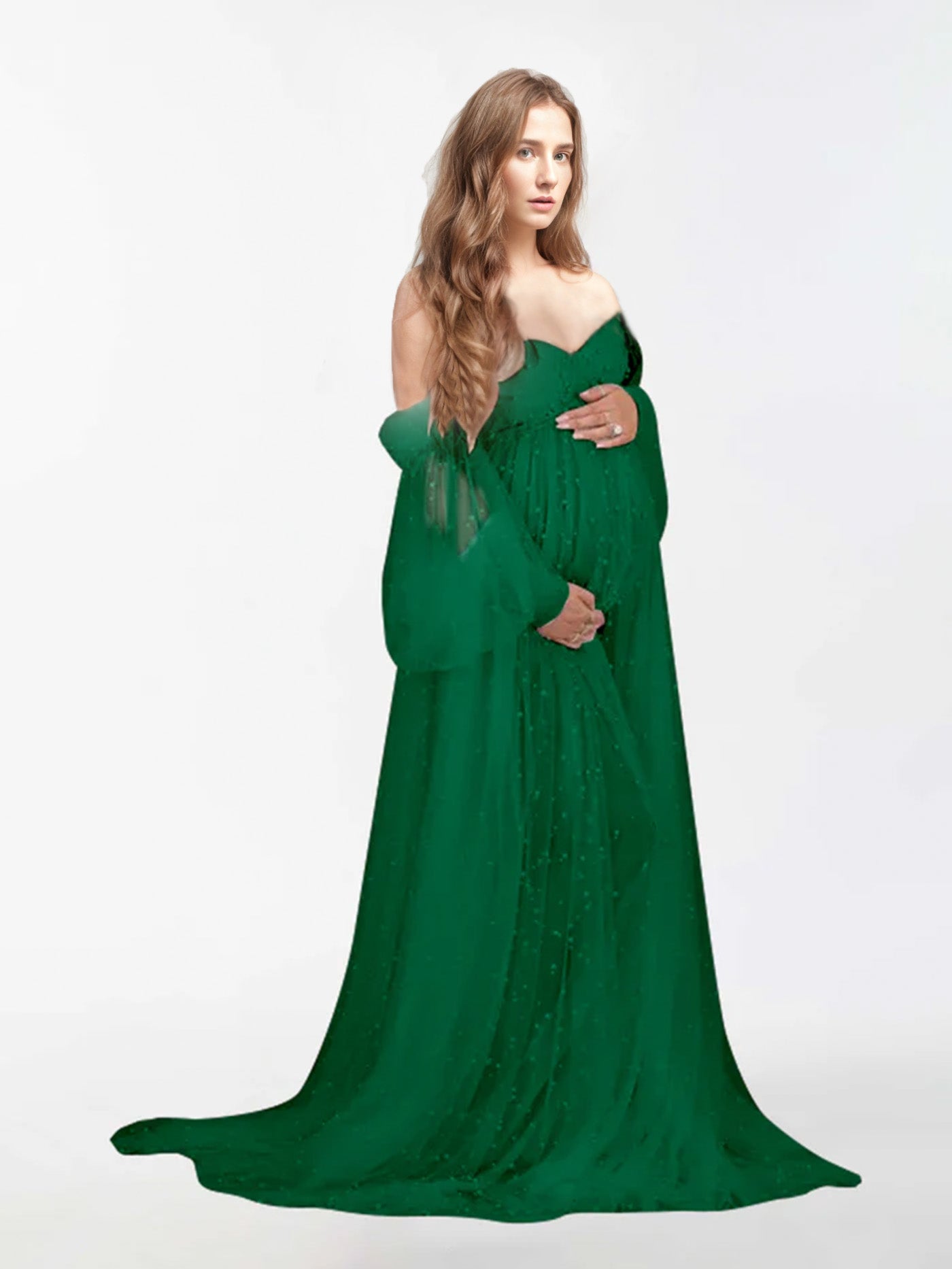 Off The Shoulder Pearl Tulle Robe for Maternity Photography RB1