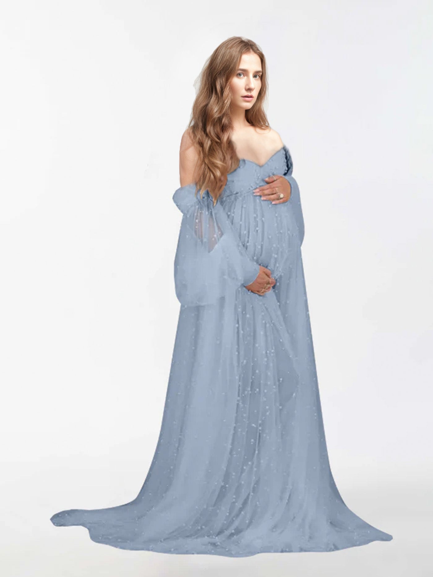 Off The Shoulder Pearl Tulle Robe for Maternity Photography RB1