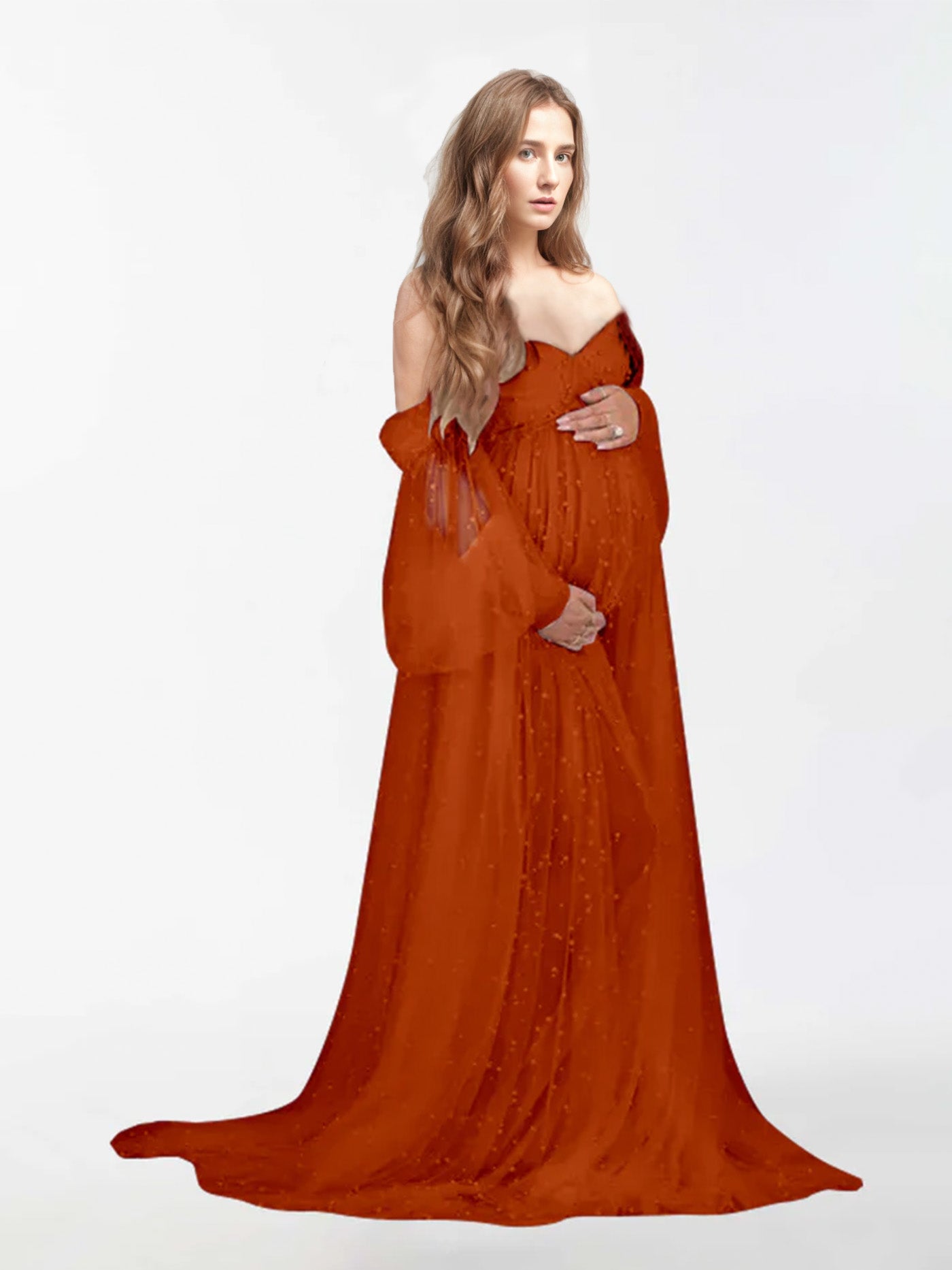 Off The Shoulder Pearl Tulle Robe for Maternity Photography RB1