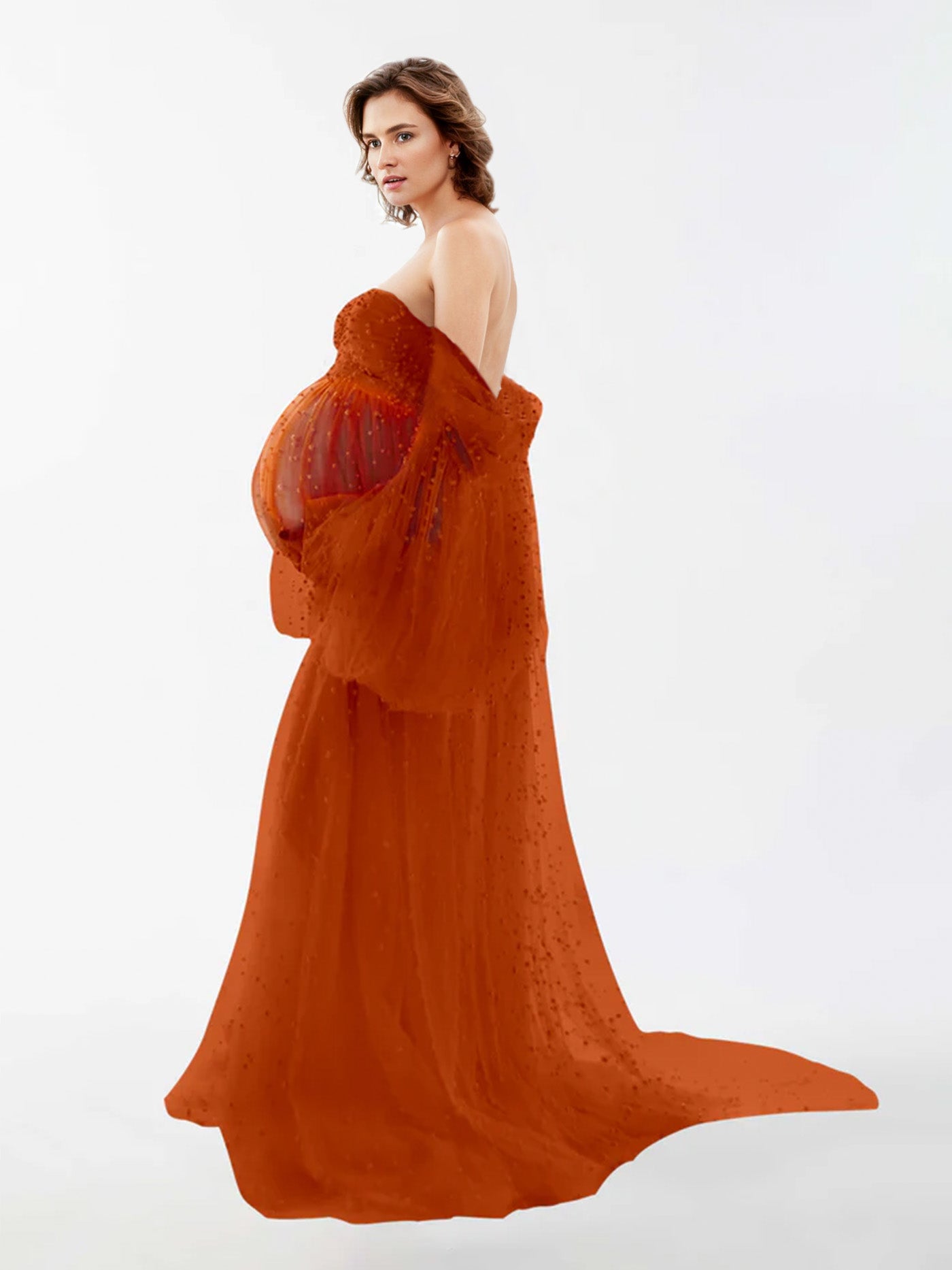 Off The Shoulder Pearl Tulle Robe for Maternity Photography RB1