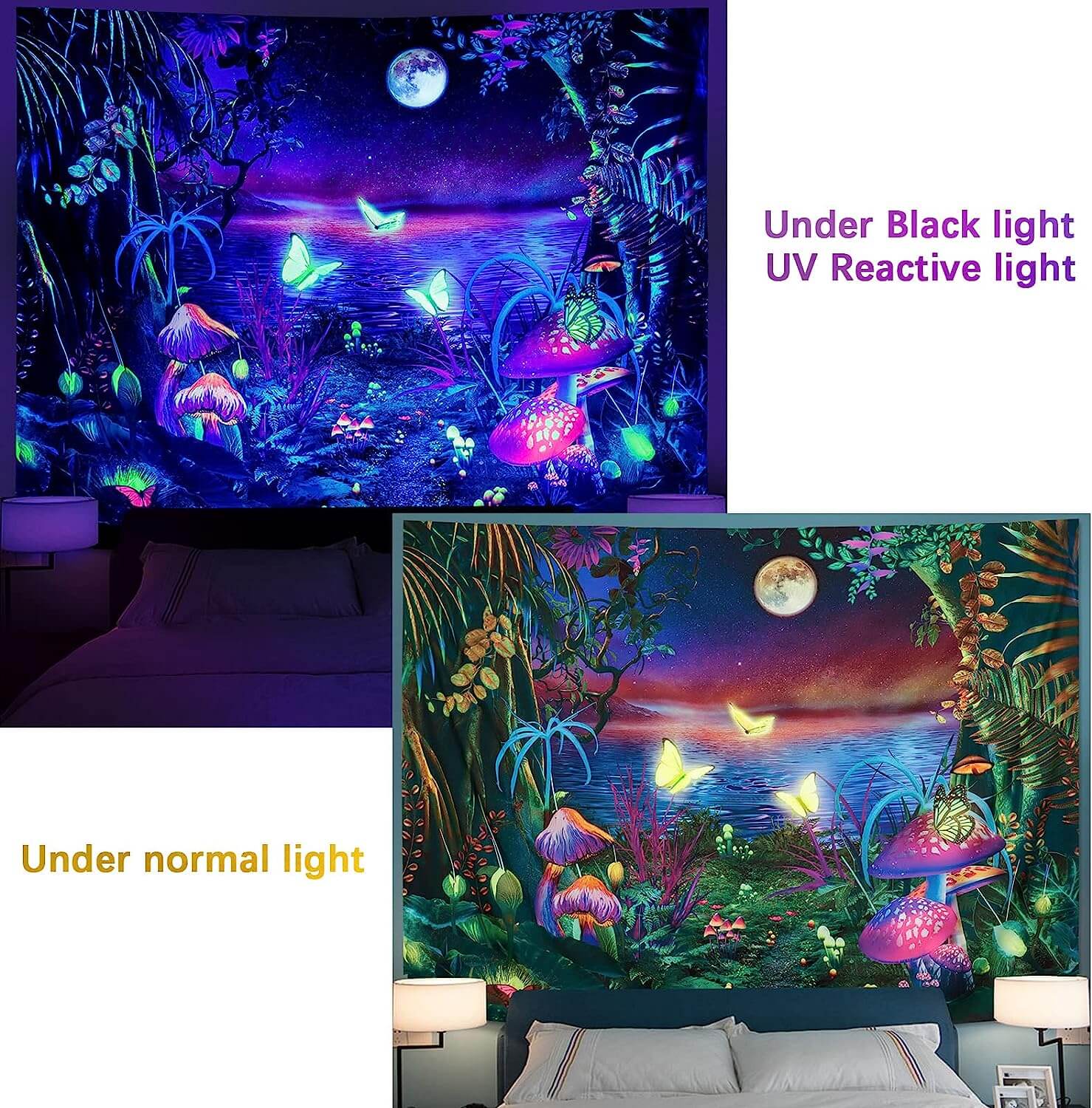 Blacklight Fantasy Forest Tapestry UV Reactive Bedroom Home Decoration