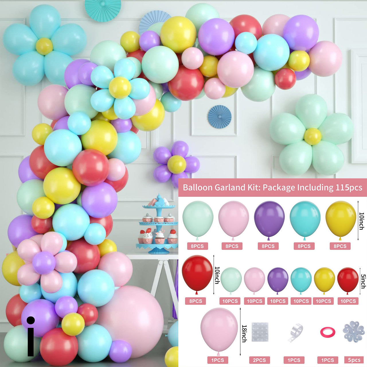 Colorful Macaron Daisy Balloon Chain BA23