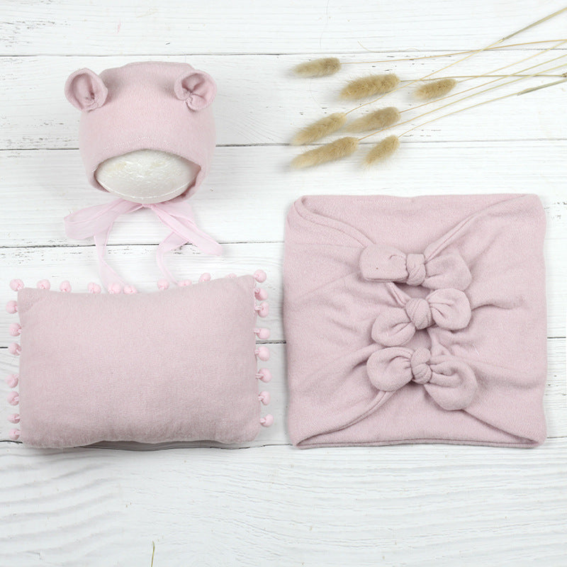 Newborn Photography Bow Wrap Set (Hat + Pillow + Wrap) CL8