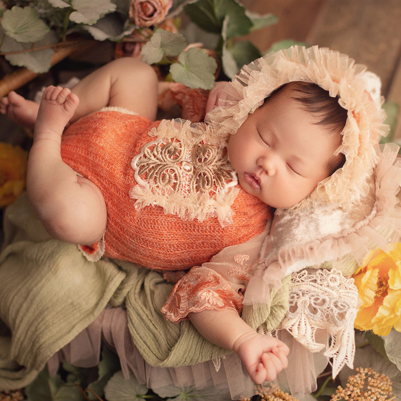 Newborn Baby Cute Knit Lace Flower Set (with matching headpiece) CL1