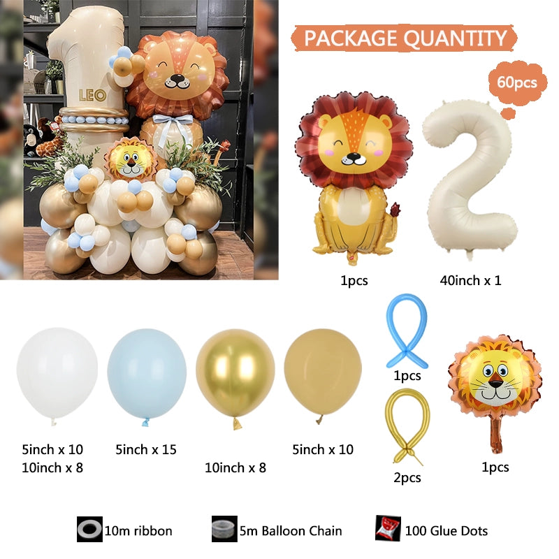 Jungle Animals Lion Kids Birthday Party Number Balloon Set BA37