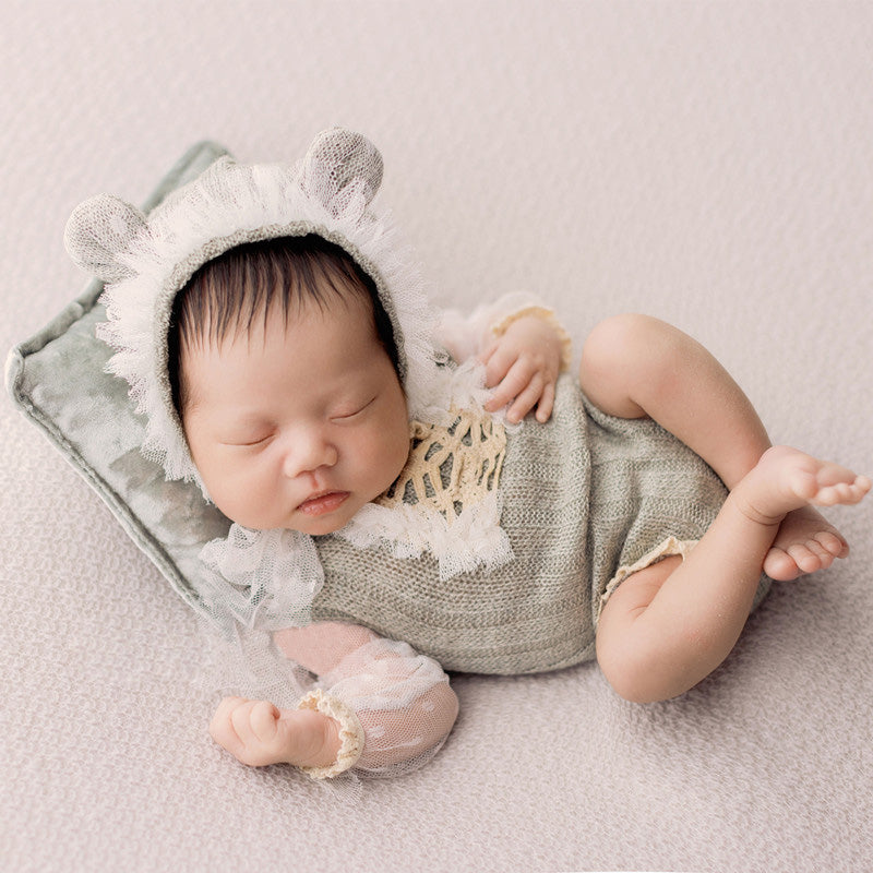 Newborn Baby Cute Knit Lace Flower Set (with matching headpiece) CL1