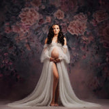 Long Sleeve Beaded Lace Trimmed Tulle Maternity Photography Dress RB10