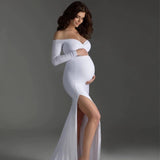 Simple strapless maternity photography dress with high slit RB11