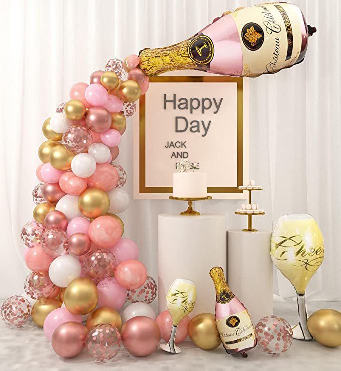 Sparkling Wine Bottle Latex Balloon Rose Gold Balloon Chain BA22