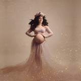 Long Sleeve Lace Maternity Mesh Photography Dress RB8