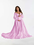 V Neck Ruffles Long Sleeve Maternity Dress for Photography RB3