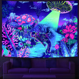 Blacklight Astronaut Tapestry Alien UFO UV Reactive Wall Hanging Decor