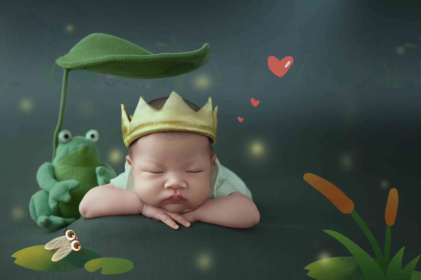 Newborn baby photography props frog little prince theme clothes ＆ pillow SYPJ12