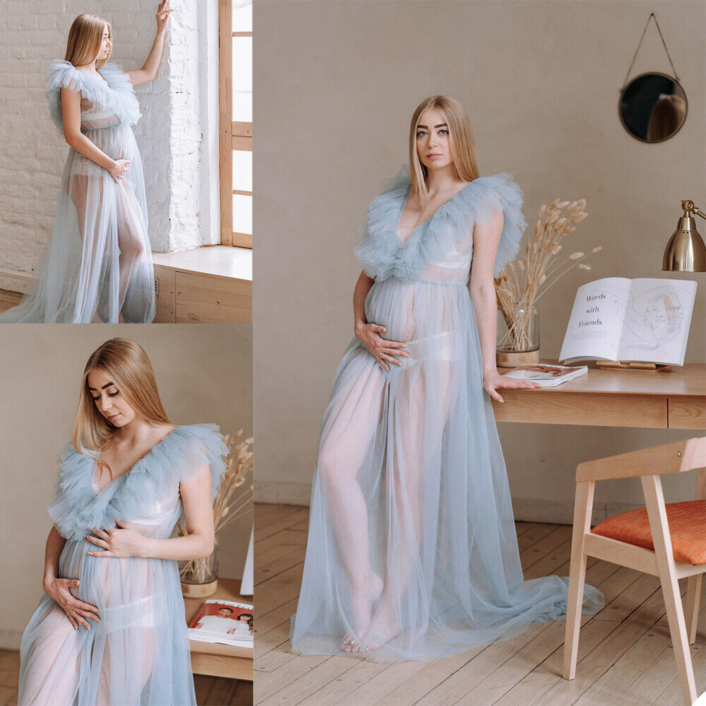 V-Neck Sweetheart Tulle Floor-Length Maternity Photography Dress RB14