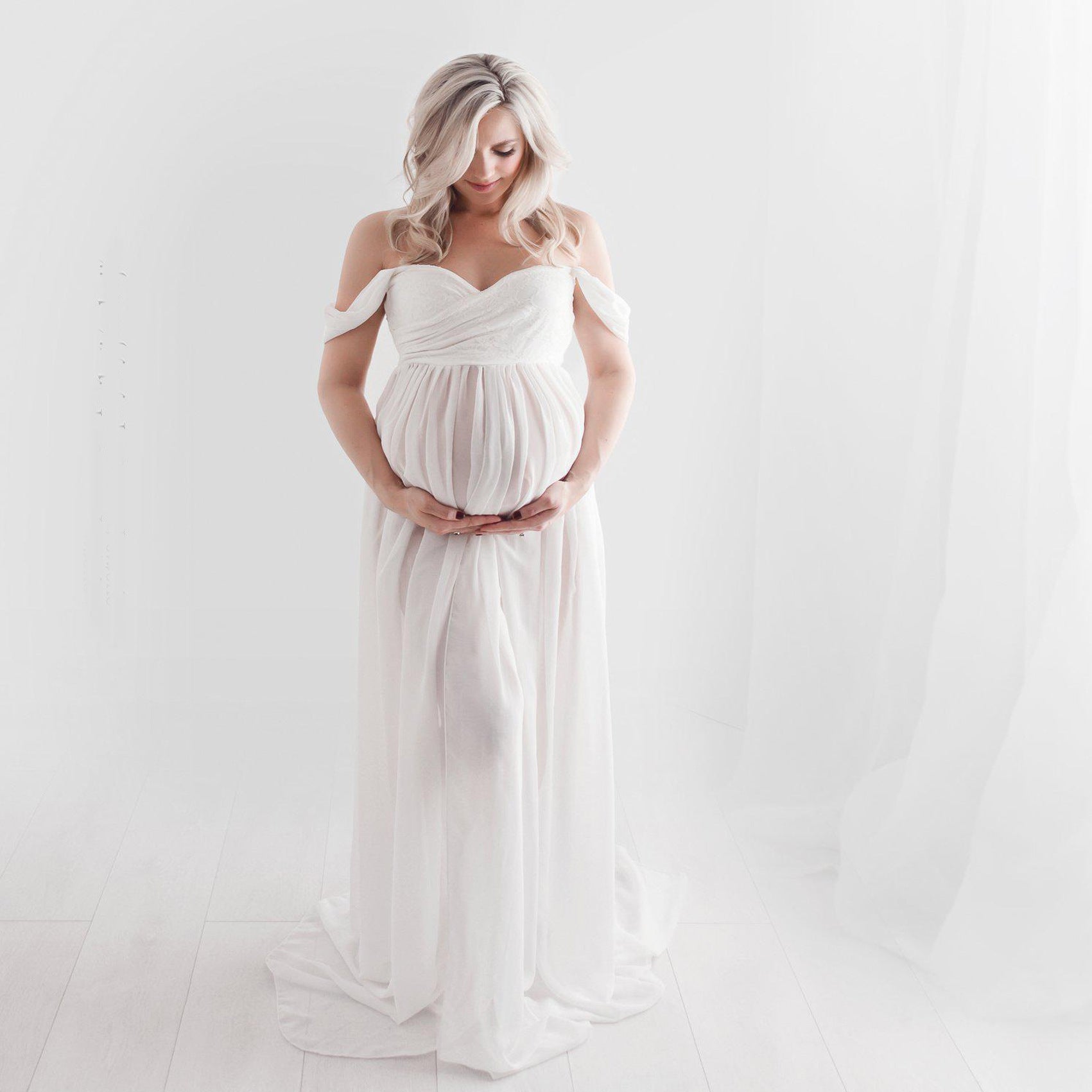 Maternity Portrait 2-in-1 Stretch Floor Length Maternity Photography Dress RB7