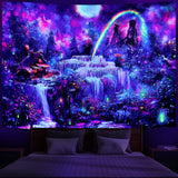 Blacklight Tapestry Waterfall Rainbow UV Reactive Wall Hanging Decoration