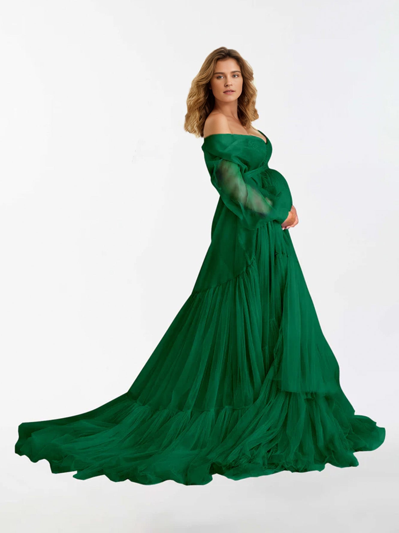 V Neck Ruffles Long Sleeve Maternity Dress for Photography RB3