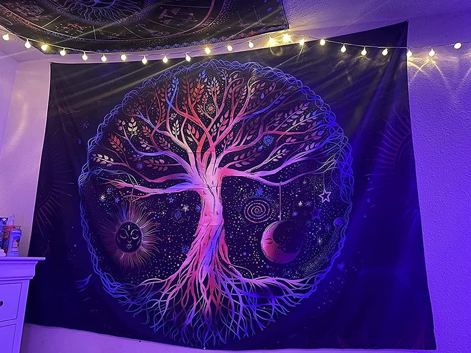 Tree of Life Blacklight Tapestry UV Reactive Room Decoration Wall Hanging