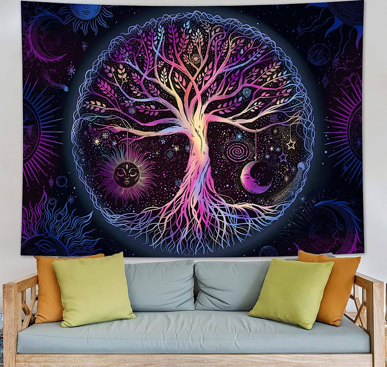 Tree of Life Blacklight Tapestry UV Reactive Room Decoration Wall Hanging