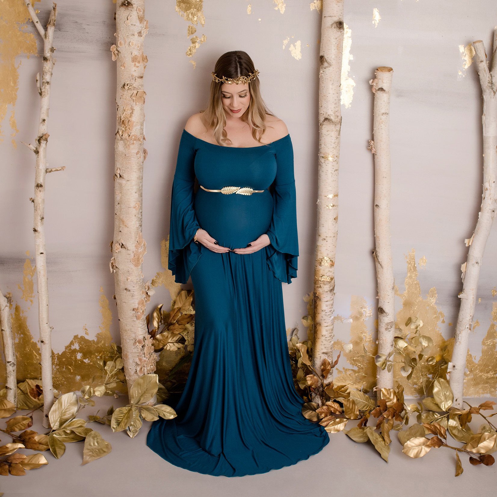 Simple court style strapless floor length maternity photography dress RB20