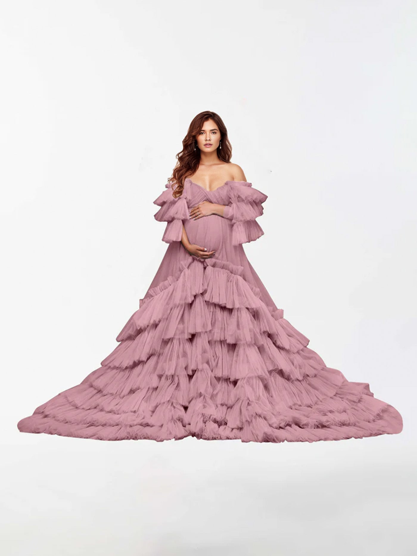 A-Line Off The Shoulder Tulle Maternity Dress for Photography RB5