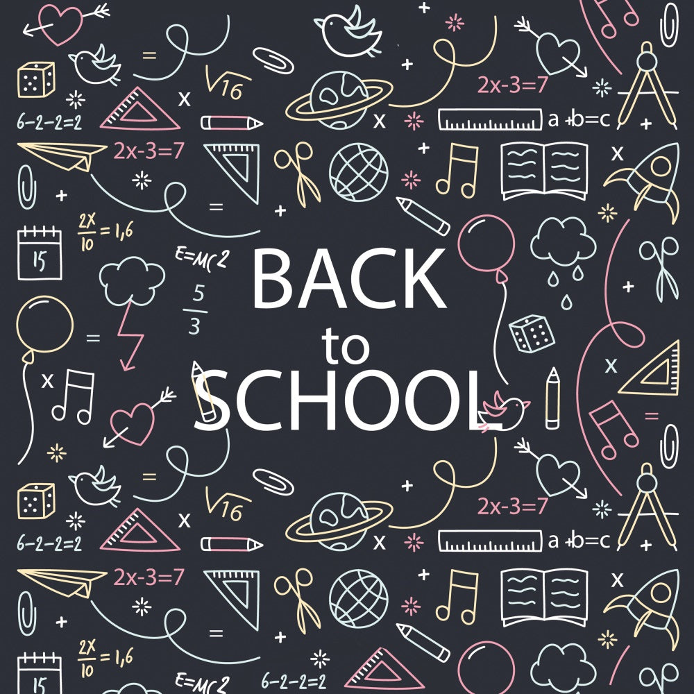 Back to School Colorful Doodles Chalkboard Backdrop BRP7-16