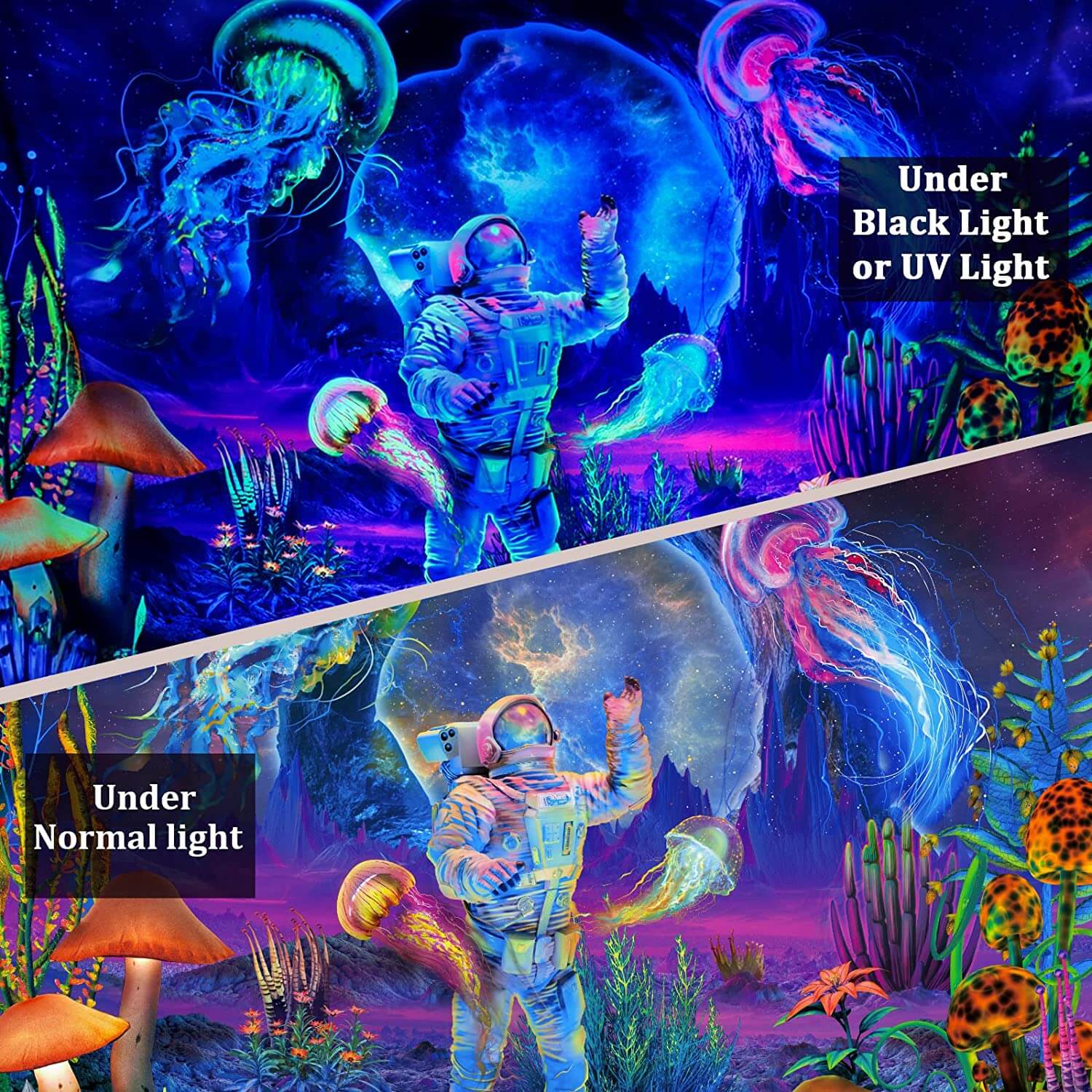 Blacklight Astronaut Tapestry UV Reactive Wall Hanging Home Decoration