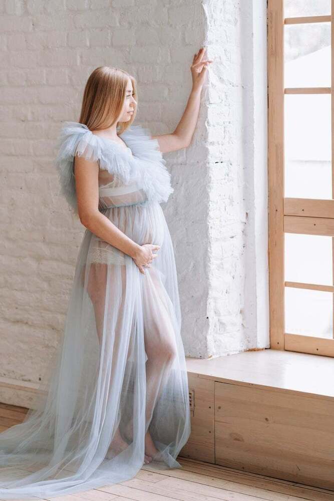 V-Neck Sweetheart Tulle Floor-Length Maternity Photography Dress RB14