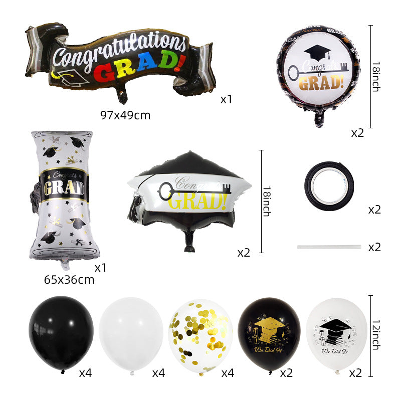 Graduation Party Black and Gold Balloon Set Celebration Scene Decoration Supplies BA34