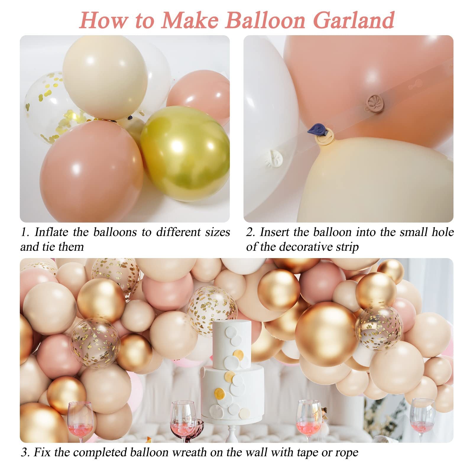 Vintage Gold Balloon Chain Wedding Party Birthday Arch Latex Balloons BA8