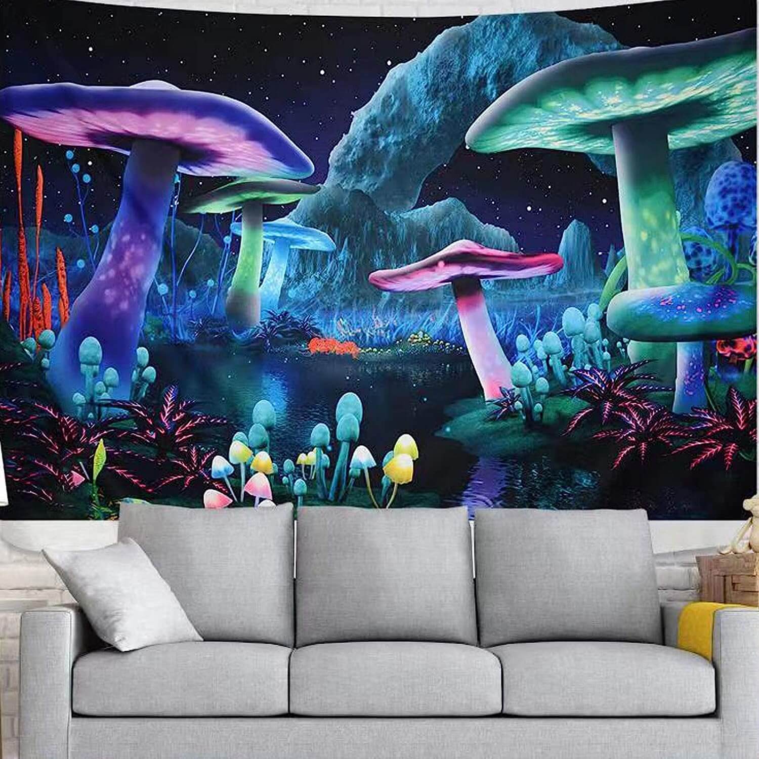 Blacklight Mushroom Tapestry UV Reactive Home Decoration Hanging