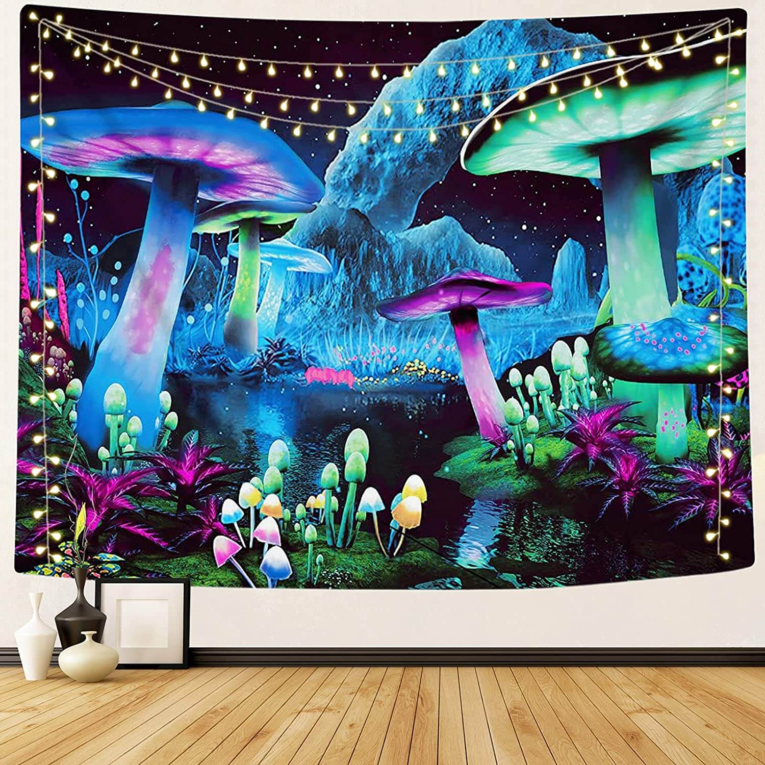 Blacklight Mushroom Tapestry UV Reactive Home Decoration Hanging