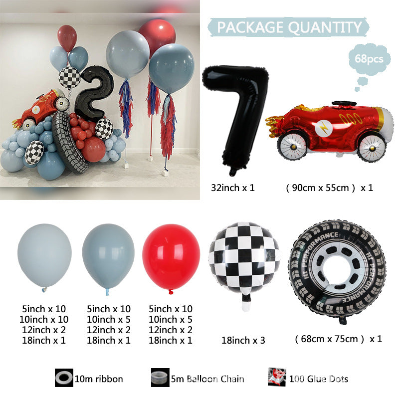 Racing Car Big Tyre Sports Car Boys Birthday Balloon Chain Decoration BA39