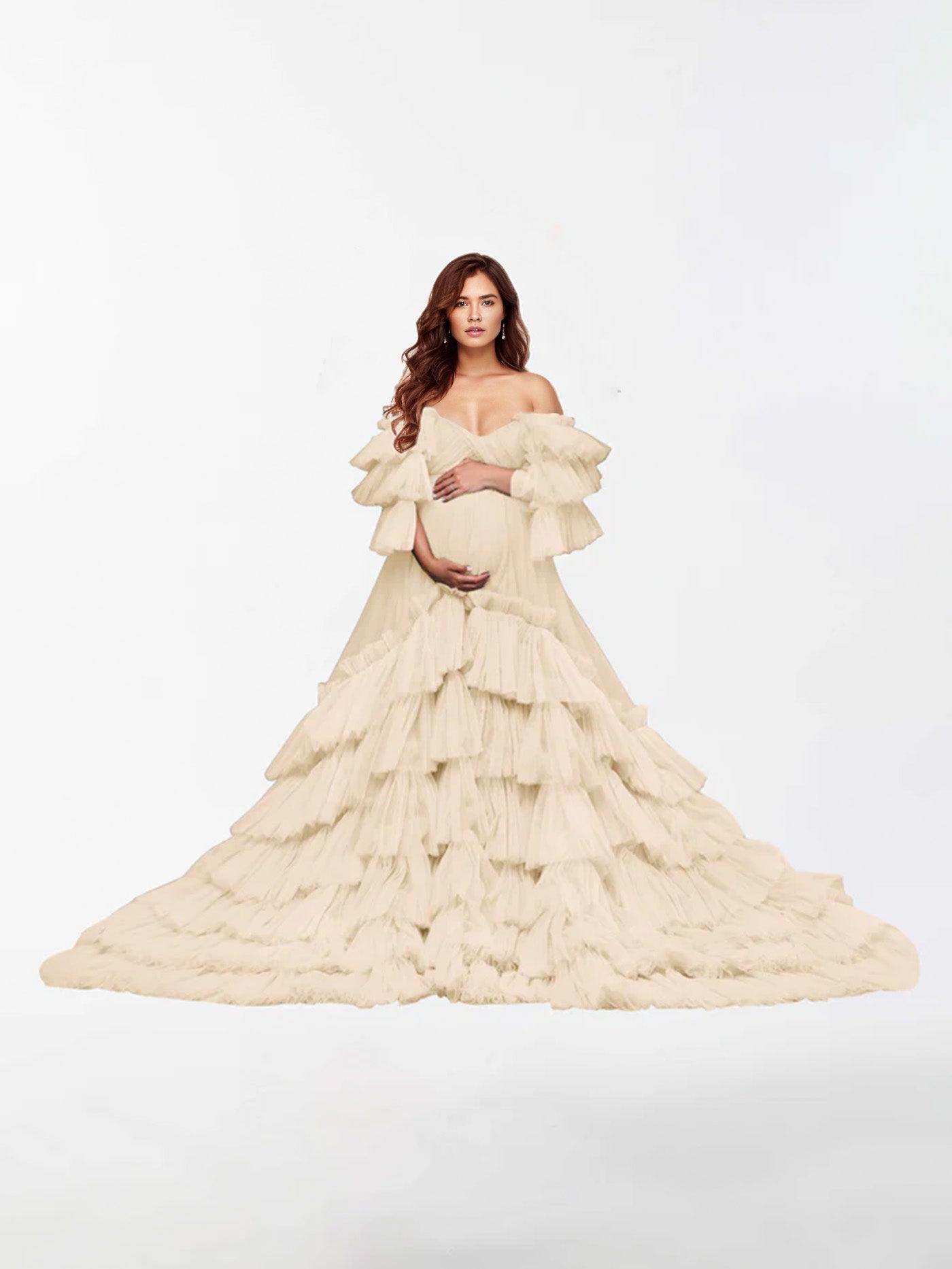 A-Line Off The Shoulder Tulle Maternity Dress for Photography RB5