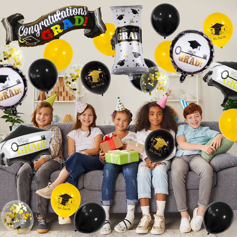 Graduation Party Black and Gold Balloon Set Celebration Scene Decoration Supplies BA34