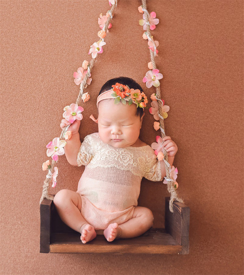 Wooden Swing Newborn Photography Props (With flowers) SYPJ11