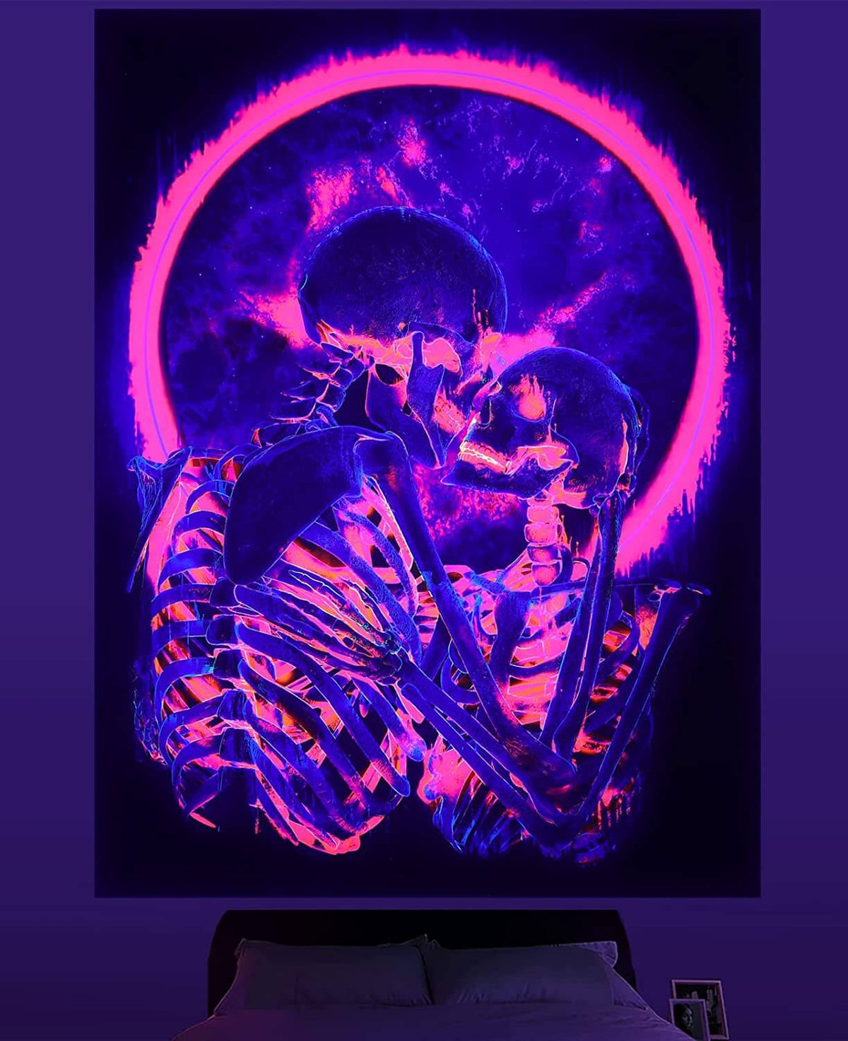 Blacklight Skull Tapestry UV Reactive Gothic Wall Hanging Decoration