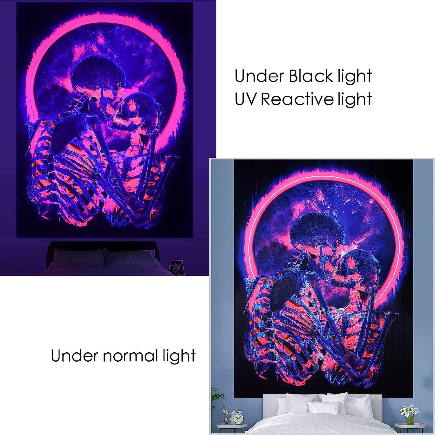 Blacklight Skull Tapestry UV Reactive Gothic Wall Hanging Decoration