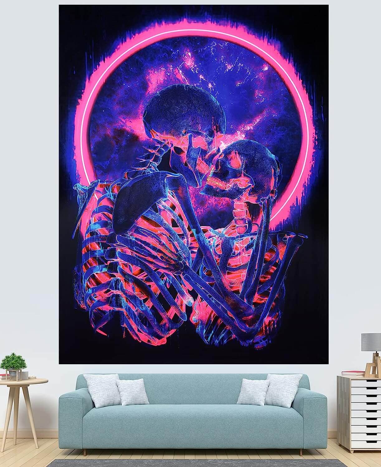 Blacklight Skull Tapestry UV Reactive Gothic Wall Hanging Decoration