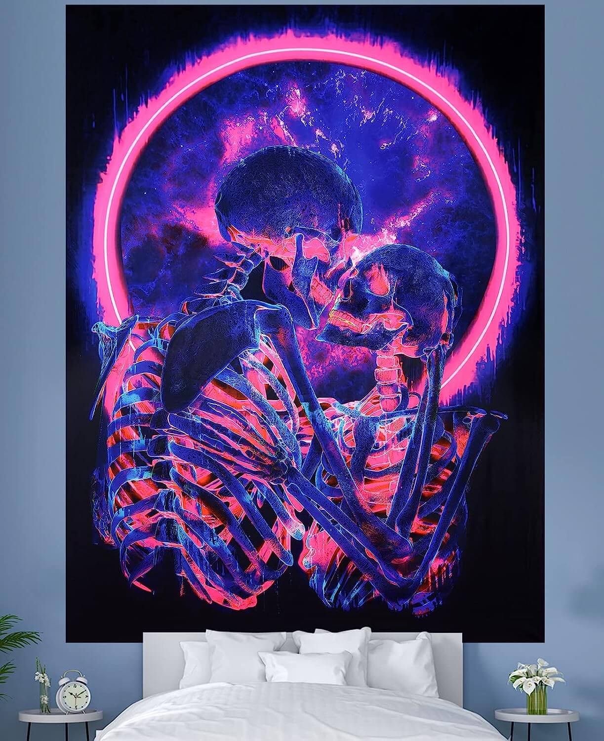 Blacklight Skull Tapestry UV Reactive Gothic Wall Hanging Decoration